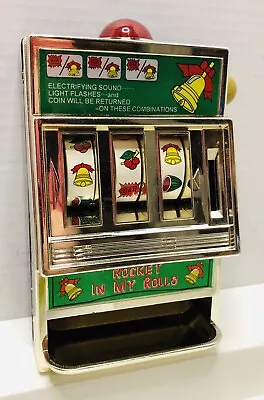 Vintage Miniature Plastic Slot Machine Coin Bank Light Sounds • $25