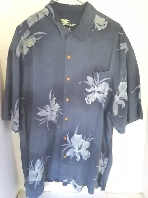 Jamica Jaxx Men's Hawaiian Shirt XL 100% Silk Gray With Blue Orchids • $12.48