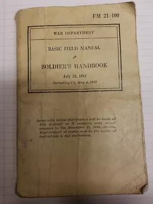 Vintage 1941 Soldier's Handbook Basic Field Manual July 23 1941 War Department • $14.99