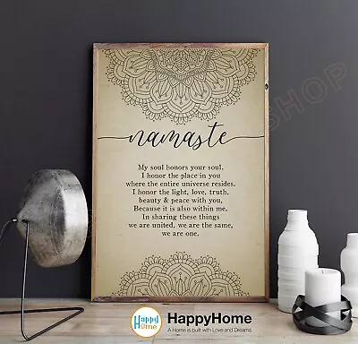 Namaste Definition Wall Art Namaste Sign Meditation Print Yoga Wall Decor -P632 • $24.65