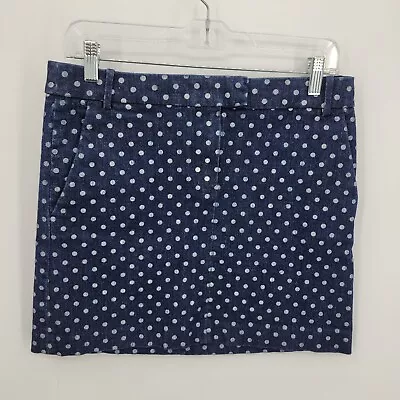 J Crew Skirt Womens 4 Blue Polka Dot Pencil Straight Jean Denim Stretch Boho • $15.45