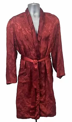 Vintage 1950s Style Craft Robe Smoking Jacket Embossed Satin Belt Red SZ Medium • $49.68