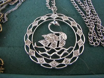  SWAN LAKE  Silver Tone Pendant Necklace - Sarah Coventry Jewelry Vintage • $12.95