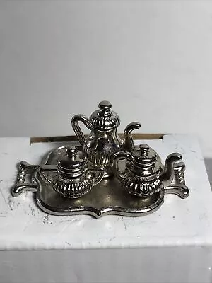 Miniature Metal Silver 5 Piece Tea Set Tray Pitcher Cream And Sugar Set • $13