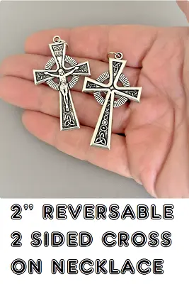Large JESUS CELTIC IRISH CRUCIFIX CROSS On 22  925 Sterling Silver Necklace Men • $13.97