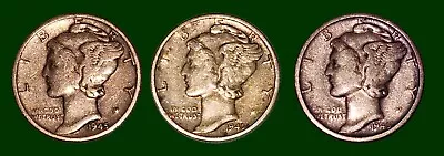 3 Mint Set Of 1945 Silver Mercury Dimes • $12