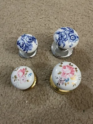 Vintage GAINSBOROUGH Porcelain BLUE & PINK FLORAL Door Knobs (4 Total) As-Is • $24.99