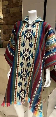 Native American Geometric Poncho Handmade Alpaca Wool Very Soft And Warm • $79.99