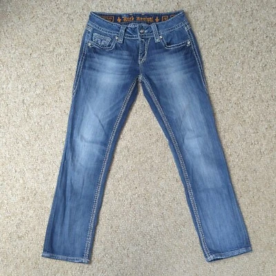 $24.88 • Buy Rock Revival Alanis Capri Womens Blue Jeans 28 Embellished Thick Stitch Stretch