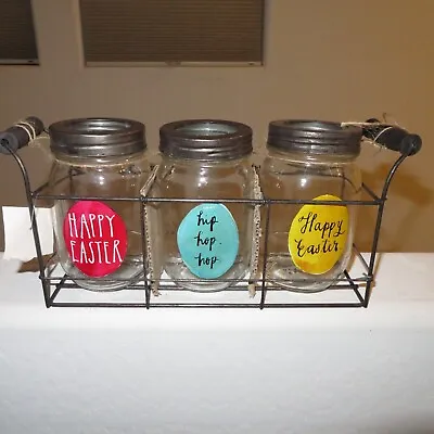 Easter Rae Dunn Glass Mason Jar Metal Basket Storage Decor Hip Hop Hop NWT • $19.99