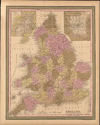 1849 England & London By Mitchell Antique Map ~ 17.4  X 13.8  Hand Colored • $65