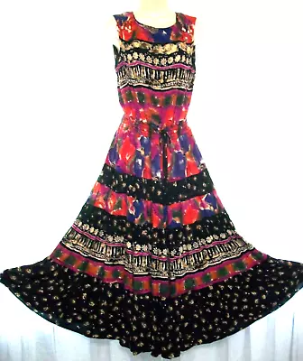 Vntg Carole Little Sz 12 Crinkle Gauze Dress Sundress~elastic Waist~cross Back~ • $15.95
