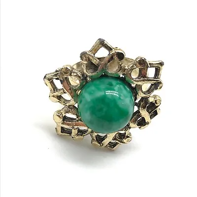 Vintage Green Stone Heart Design Flower Shaped Adjustable Sized Ring • $14.99