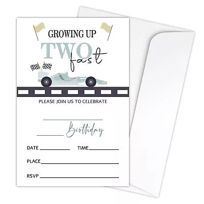 Car Racing Birthday Party Invitations Cards - Growing Up TWO Fast Vintage Lit... • $13.56