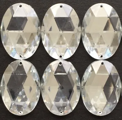 10 X Oval Sew-On Large Stone/Gem/Jewel. Crystal Or Black Diamond. 25x18 Mm.    • £3.50
