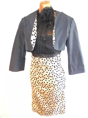 Linea Raffaelli   Black Spotted 12 Occasion Dress & Jacket (4463 • £22