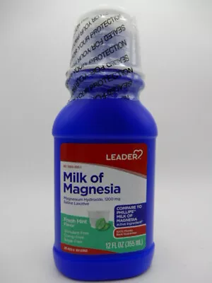 Leader Milk Of Magnesia Saline Laxative Fresh Mint 12 Fl Oz 096295140200VL • $15.99