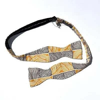 Vintage 1960s Beige/Yellow/Brown Printed Bow Tie Adjustable Size • $28