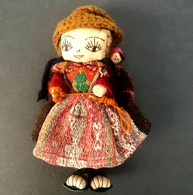 VTG Handmade South American FABRIC DOLL W BABY 9  Colorful Hand Woven FOLK ART • $11