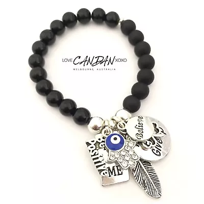 Evli Eye Hamsa Never Ever Give Up Be Positive Me Vs Me Believe Charm Bracelet • $24.50