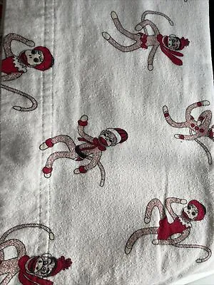 Vermont Country Store Queen Flat Sheet 100% Cotton Flannel Sock Monkey Portugal • $24.99