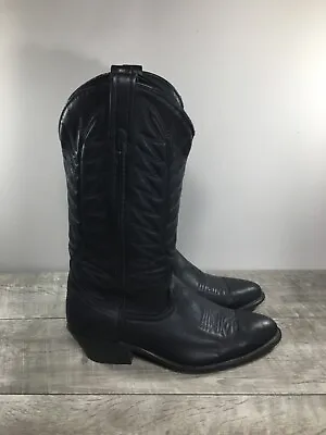 Black Leather Pull-On Western Cowboy Riding Men Boots Size 9 Made In USA Vintage • $110.48