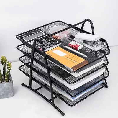 4 Tier Office Files Metal Mesh A4 Paper Document Holder Desk Top Organizer Tray • £9.95