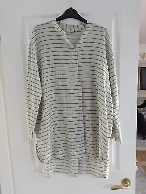 Masai Stripe Cream Green Gold Buttoned Blouse Size Small UK 10-12 Linen Blend  • £15