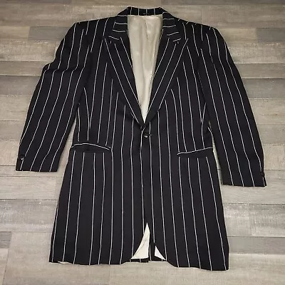 Vintage Tuxedo Jacket Mens 42 Black Stiped Long Formal 1 Button Zoot Suit • $98.95
