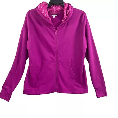 Vera Bradley Zip Up Hoodie Jacket Womens Sz L Long Sleeve Pockets Hooded Pink • $15