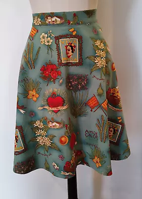 FRIDA KAHLO Print A-Line Cotton Spandex Skirt Large 33  Waist • $16.99