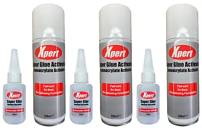 XPERT Mitre Glue Kit 200ML Activator 20GM Super Glue X 1  X 2  OR X 3  Packs • £7.99