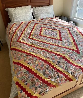 Vintage Hand Sewn Quilt Coverlet Queen Size 81”x 66” • $75