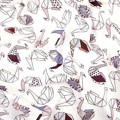 Origami Swan Cotton Jersey Knit Stretch Spandex Pattern OEKO-TEX Kids Fabric 60W • £0.99