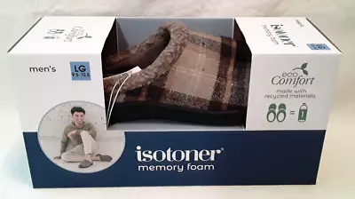 Isotoner Men's Memory Foam Eco Comfort Slippers LG 9.5-10.5 Beige/Tan Plaid NEW • $9.99