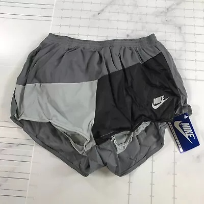 Vintage Nike Running Shorts Mens Medium Gray Black Mid Thigh Lined Lightweight • $119.99