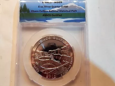 2012 25¢ ATB Chaco Culture New Mexico 5 Oz .999 Silver Coin ANACS MS 69 Coin • $235