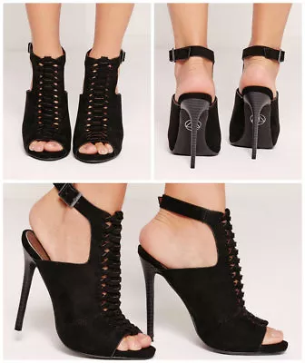£8.99 • Buy MISSGUIDED Shoes Women Front Heeled Sandals In Black Colour Many Sizes 