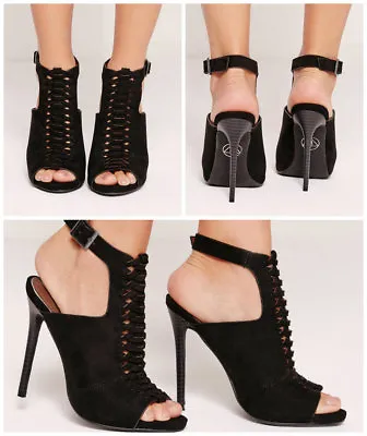 MISSGUIDED Shoes Women Front Heeled Sandals In Black Colour Many Sizes  • £7.59