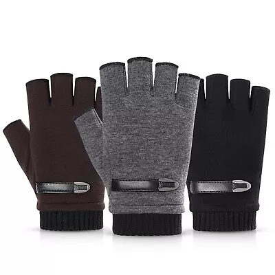 Adults Mens Thermal Fingerless Thick Knitted Winter Warm Half Finger Work Gloves • $10.99