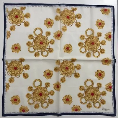 Celine Vintage Handkerchief White Women's Bandana Square  Jewelry  18  • $23.98