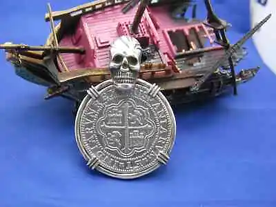 Extra Large Sterling Replica Shipwreck Pirate Coin Piece Of Eight  8  Pendant • $199