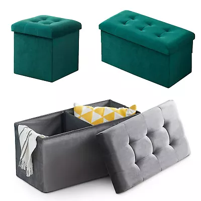 30  Velvet Sofa Footstool Folding Storage Ottoman Chair Footrest Stool Bench • $39.99