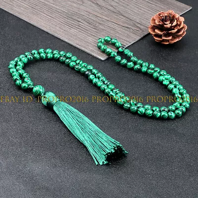 6/8/10/12mm Green Malachite 108 Prayer Beads Tibet Buddhist Mala Tassel Necklace • $8.88