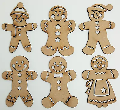 6x Wooden MDF Christmas Gingerbread Man Shapes Decoration Craft 100mm • £5.10