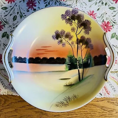 Vintage Meito China Hand Painted Server From Japan Sunset Tree -Gold Trim • $14.50