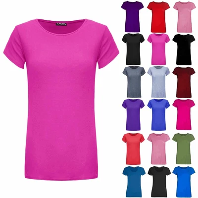 £6.99 • Buy Womens Cap Short Sleeve Round Scoop Neck Plain T-shirt Fitted Tee Top Uk 8-26