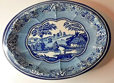 Daher Decorated Ware 11101 Tin Oval Bowl Blue White Country Water Scene • $15