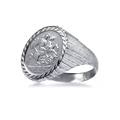 Silver Jewelco London Ribbed Barked St George Dragon Ring (Half Sovereign Size) • £81.99