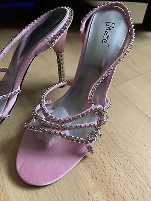 Unze Pink Satin Strappy Embellished Sandals UK 5 Wedding Bridal Occasion Prom • £22.50